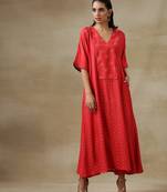 Red Bandhani Printed Silk Long Kurta Pant Set