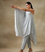 Grey Bandhani Printed Silk One-Shoulder Kurta Pant Set