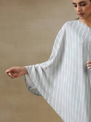 Grey Bandhani Printed Silk One-Shoulder Kurta Pant Set 5