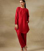 Maroon Textured Silk Front Placket Co-Ord Set