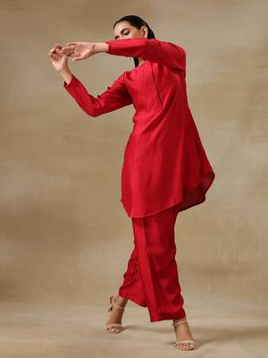 Maroon Textured Silk Front Placket Co-Ord Set 3