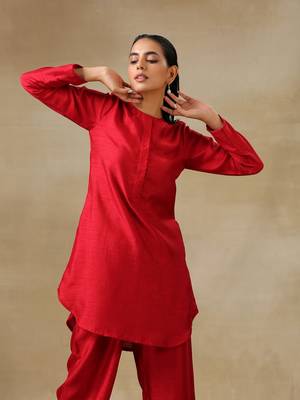 Maroon Textured Silk Front Placket Co-Ord Set 4