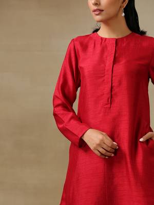 Maroon Textured Silk Front Placket Co-Ord Set 5