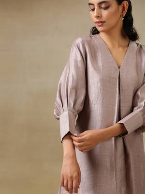 Grey Textured Silk Neck Pleat Co-Ord Set 5