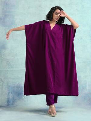 Wine Velvet Kaftan Kurta 2