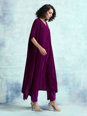Wine Velvet Kaftan Kurta 3