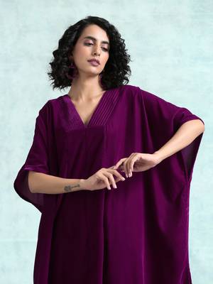Wine Velvet Kaftan Kurta 4