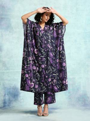 Black Printed Velvet Kaftan Kurta 2