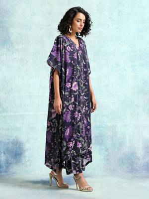 Black Printed Velvet Kaftan Kurta 3