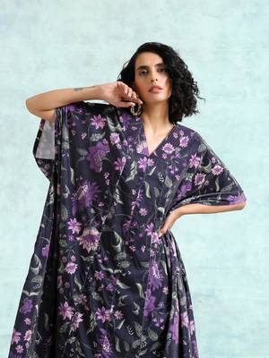 Black Printed Velvet Kaftan Kurta 4