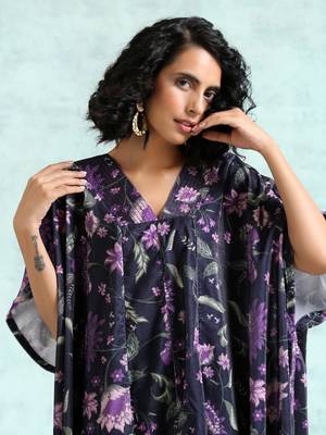 Black Printed Velvet Kaftan Kurta 5