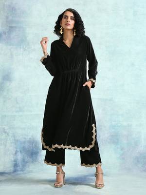 Black Velvet Lace Kurta 3