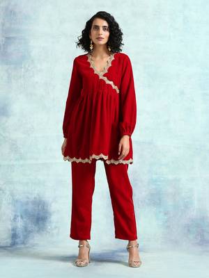 True Red Velvet Lace Co-Ord Set 1