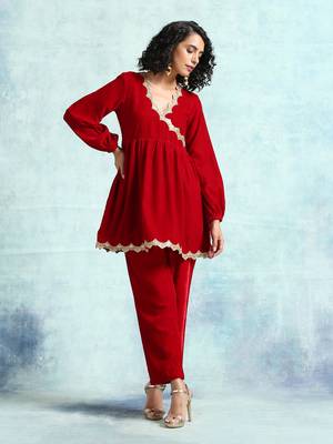 True Red Velvet Lace Co-Ord Set 2