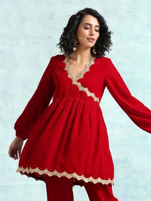 True Red Velvet Lace Co-Ord Set 5