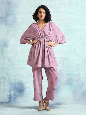 Light Mauve Printed Velvet Co-Ord Set 1