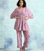 Light Mauve Printed Velvet Co-Ord Set