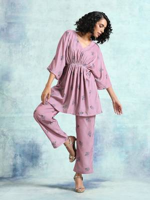 Light Mauve Printed Velvet Co-Ord Set 2