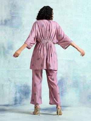Light Mauve Printed Velvet Co-Ord Set 4