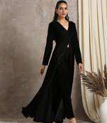 Black Velvet Front Slit Kurta
