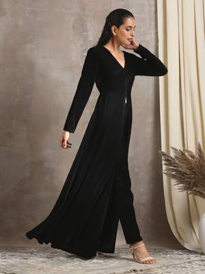 Black Velvet Front Slit Kurta 2
