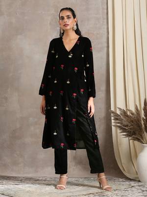 Black Velvet Embroidered Angrakha 1