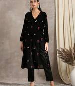 Black Velvet Embroidered Angrakha