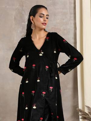 Black Velvet Embroidered Angrakha 2