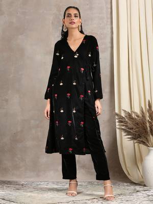 Black Velvet Embroidered Angrakha 5