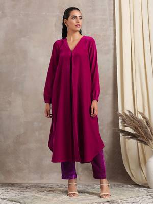 Pink Velvet Pleated Kurta 1