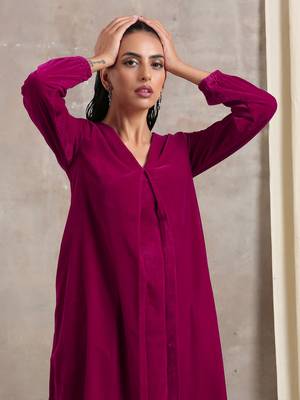 Pink Velvet Pleated Kurta 5