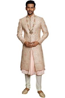 Fawn embroidered art dupion silk sherwani
