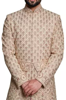 Fawn embroidered art dupion silk sherwani