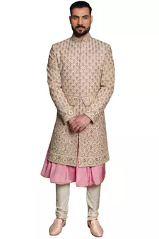 Fawn embroidered art dupion silk sherwani