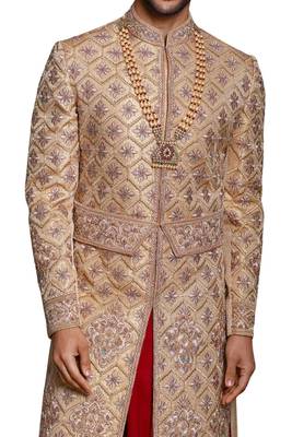 Gold embroidered art dupion silk sherwani 2