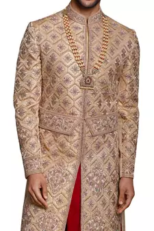 Gold embroidered art dupion silk sherwani