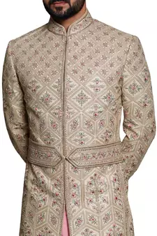 Fawn embroidered art dupion silk sherwani