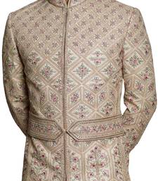 Fawn embroidered art dupion silk sherwani