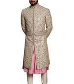 Fawn embroidered art dupion silk sherwani