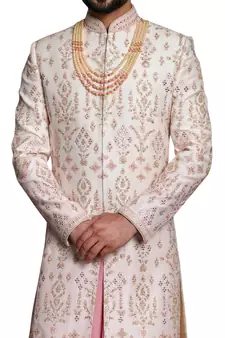 Fawn embroidered art dupion silk sherwani
