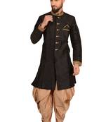 Black embroidered art dupion silk sherwani