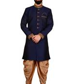 Blue embroidered art dupion silk sherwani