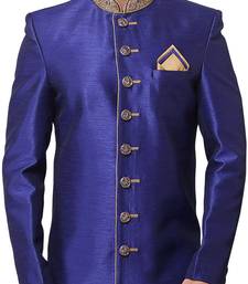 Blue embroidered art dupion silk sherwani