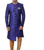 Blue embroidered art dupion silk sherwani