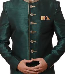 Green embroidered art dupion silk sherwani
