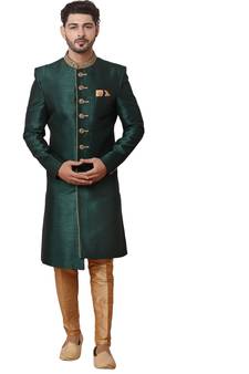Green embroidered art dupion silk sherwani