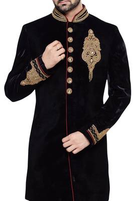 Black embroidered art dupion silk sherwani 2