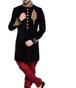 Black embroidered art dupion silk sherwani