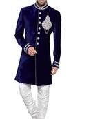 Blue embroidered art dupion silk sherwani
