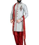 Grey embroidered art dupion silk sherwani
